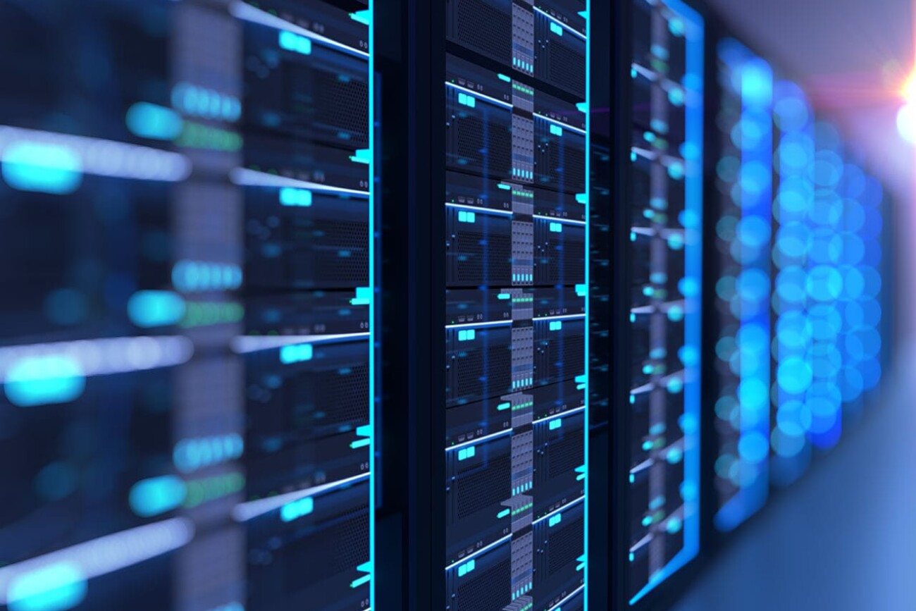 3D illustration of server room in data center full of telecommunication equipment,concept of big data storage and  cloud computing technology.